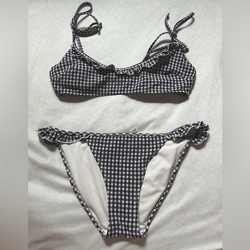 Aerie Small Navy & White Gingham Bathing Suit